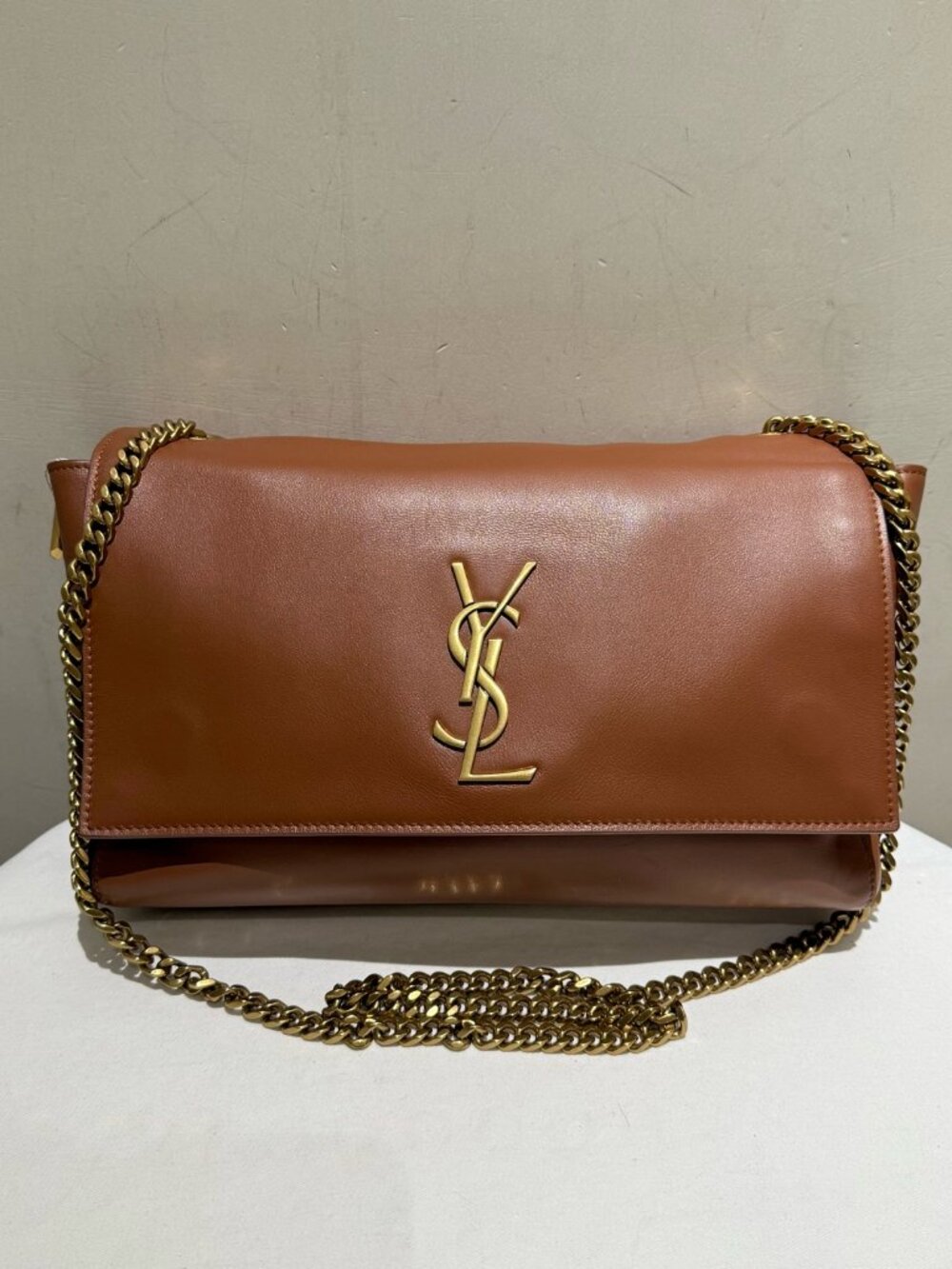 Saint Laurent Reversible Kate Caramel Cowhide Leather Chain Crossbody Bag